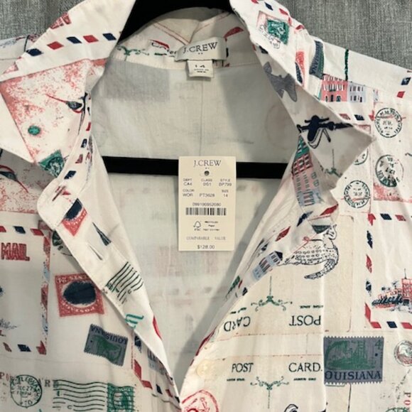 NWT J.Crew Factory Collared Midi in White Postcard Stamps Southern Shirtdress 14 - Picture 2 of 4